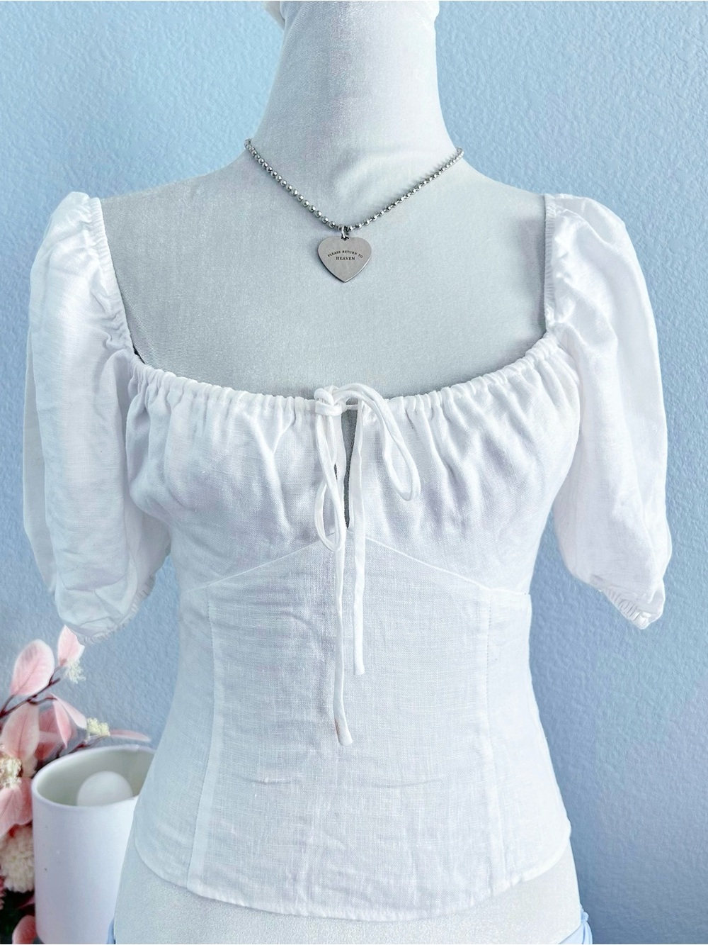 Reformation White Milkmaid Puff Sleeve Top